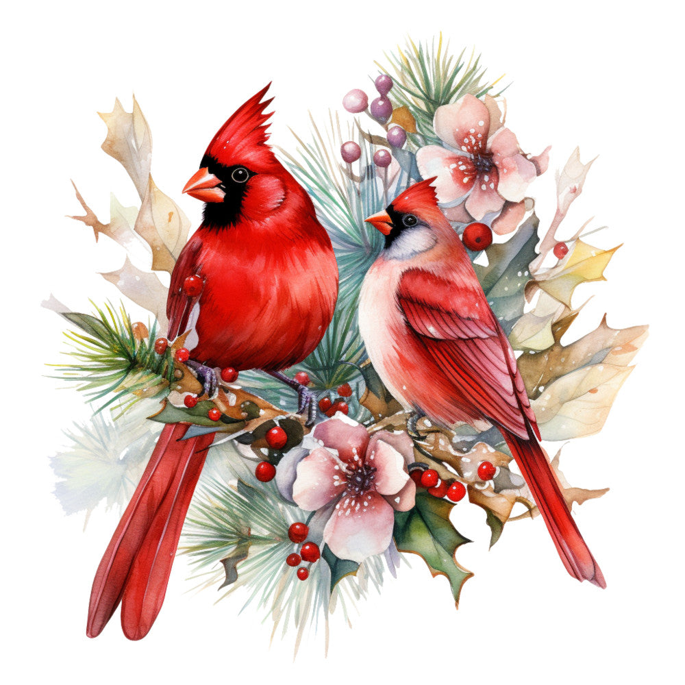 Cardinals on Flowers Fabric Panel 2