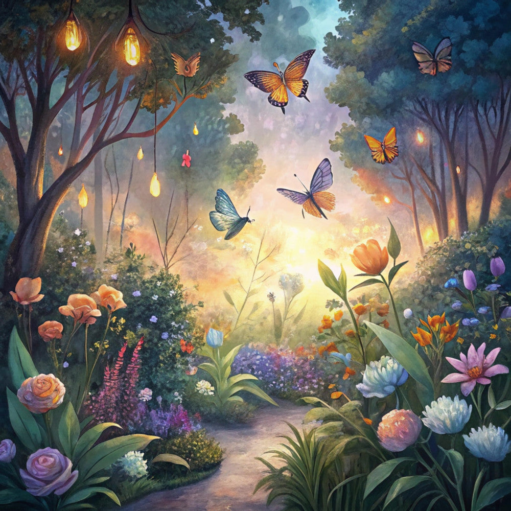 Floral Butterflies Scene Fabric Panel 8