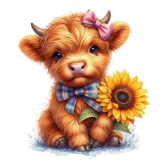 Rustic Sunflower Highland Cows Fabric Panel 2