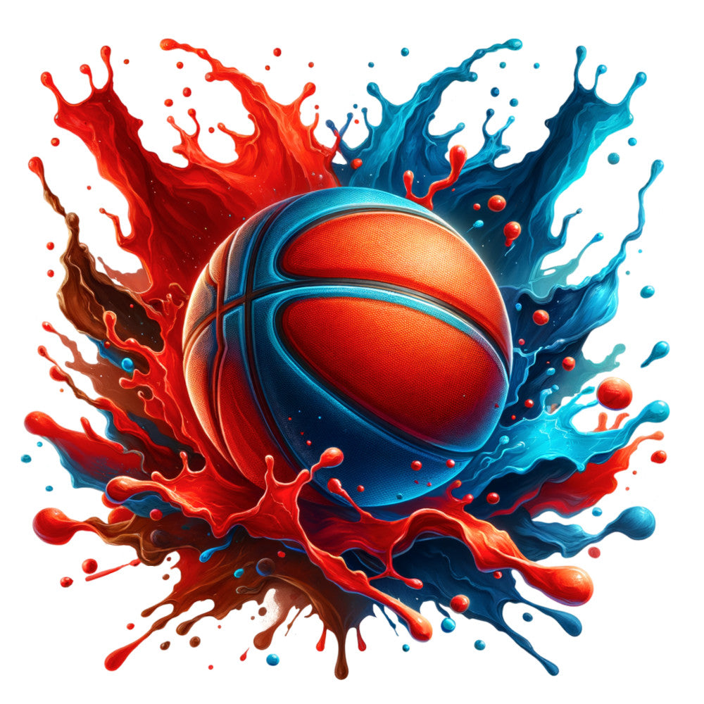 Watercolor Basketball and Splash Fabric Panel 3