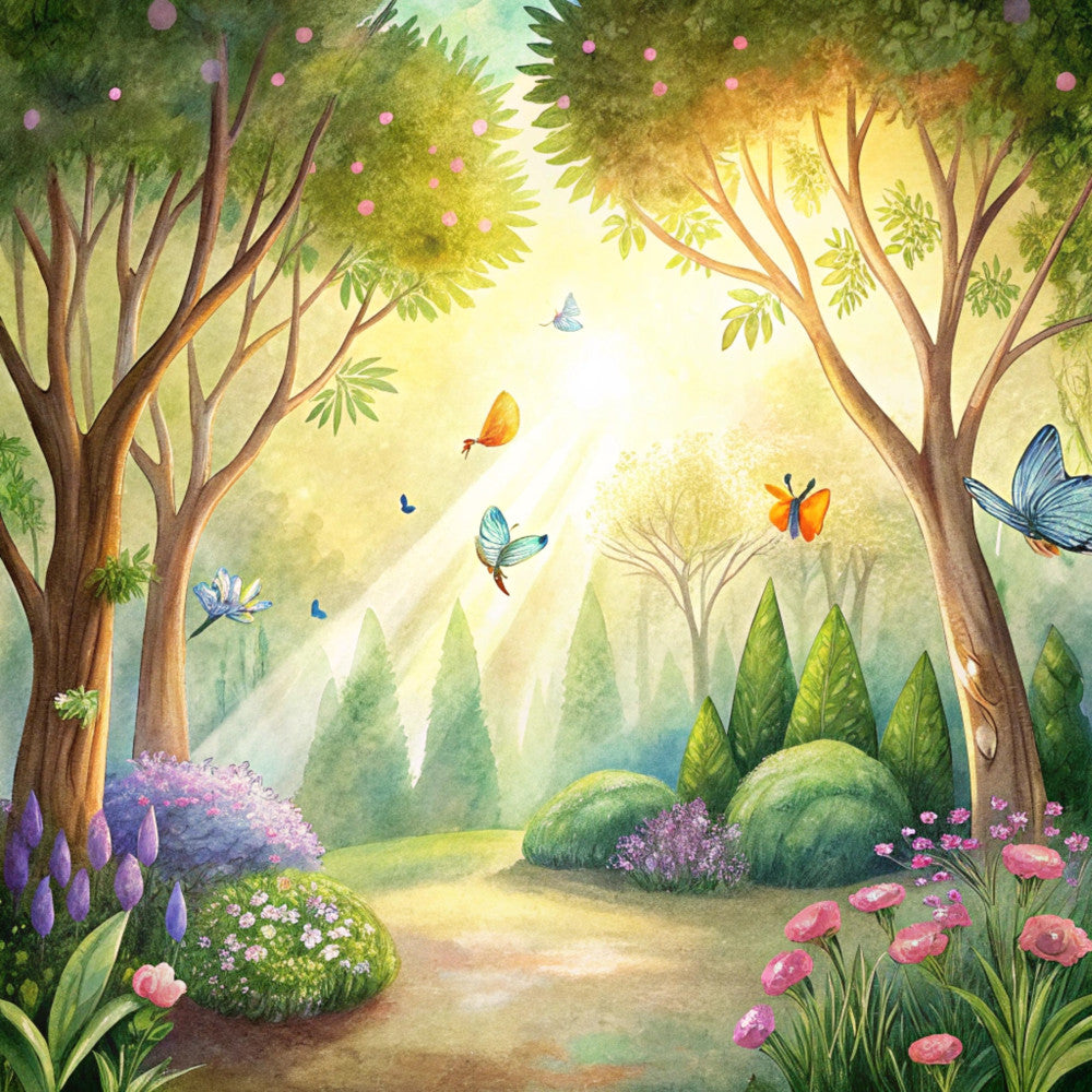 Floral Butterflies Scene Fabric Panel 22