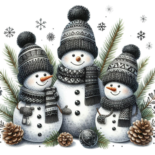 Black Hat Snowmen Fabric Panel 24