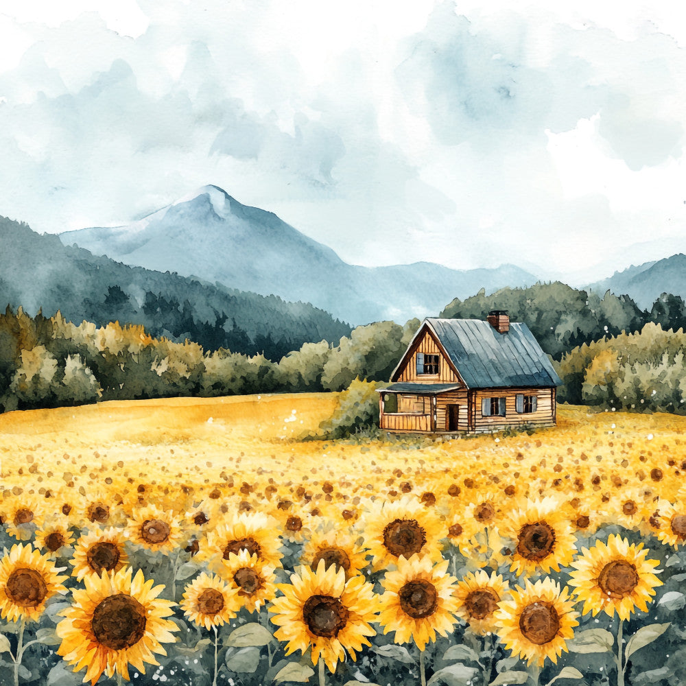 Sunflower Summer Landscape Fabric Panel 6