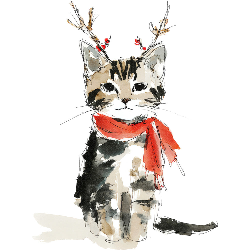 Handdrawn Christmas Cats Fabric Panel 59