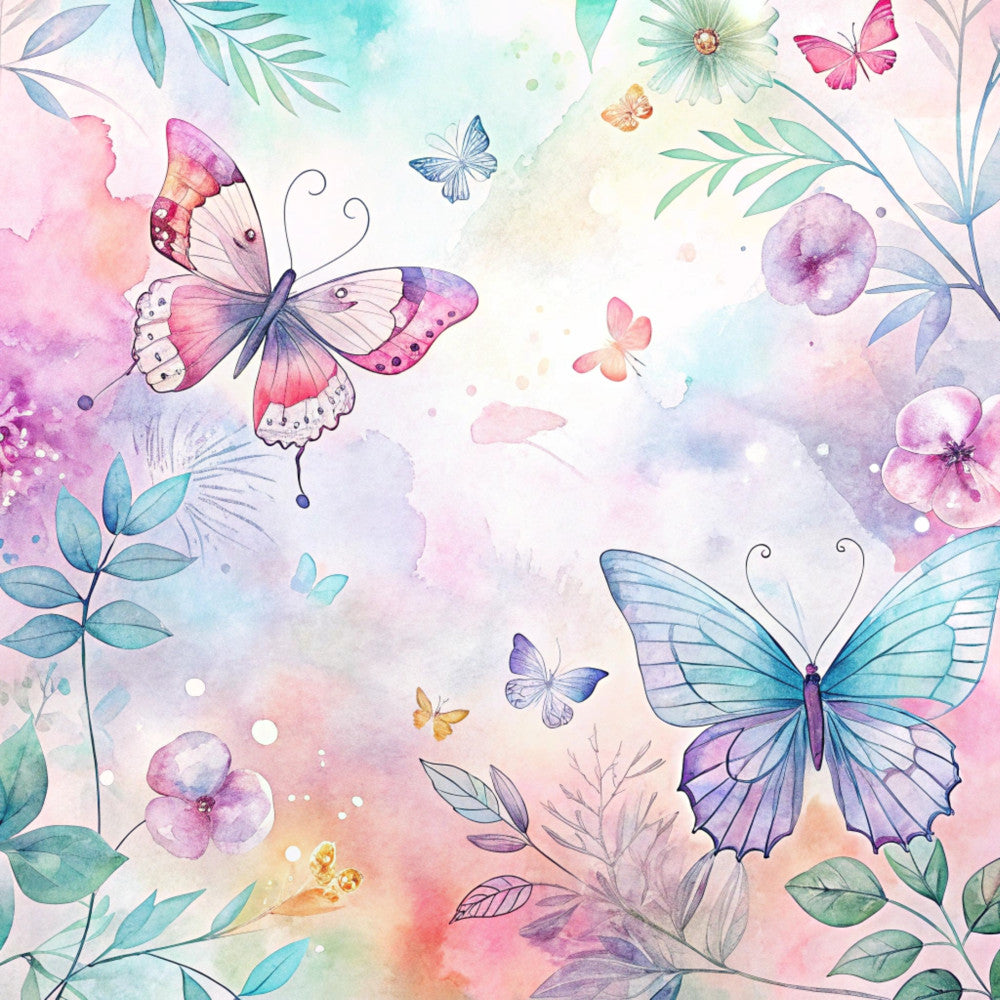 Floral Butterflies Scene Fabric Panel 3