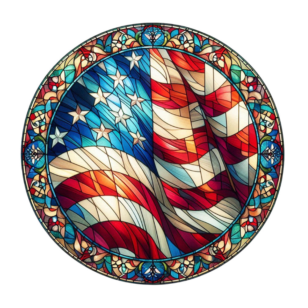 Round Stained Glass Patriotic Fabric Panel 12