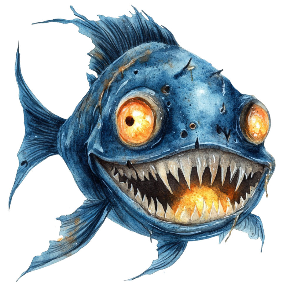 Watercolor Scary Fish Fabric Panel 4
