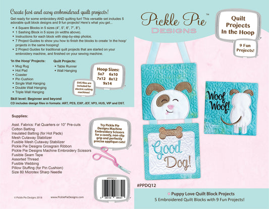 Puppy Love Quilt Block Projects In the Hoop Embroidery Design Collection
