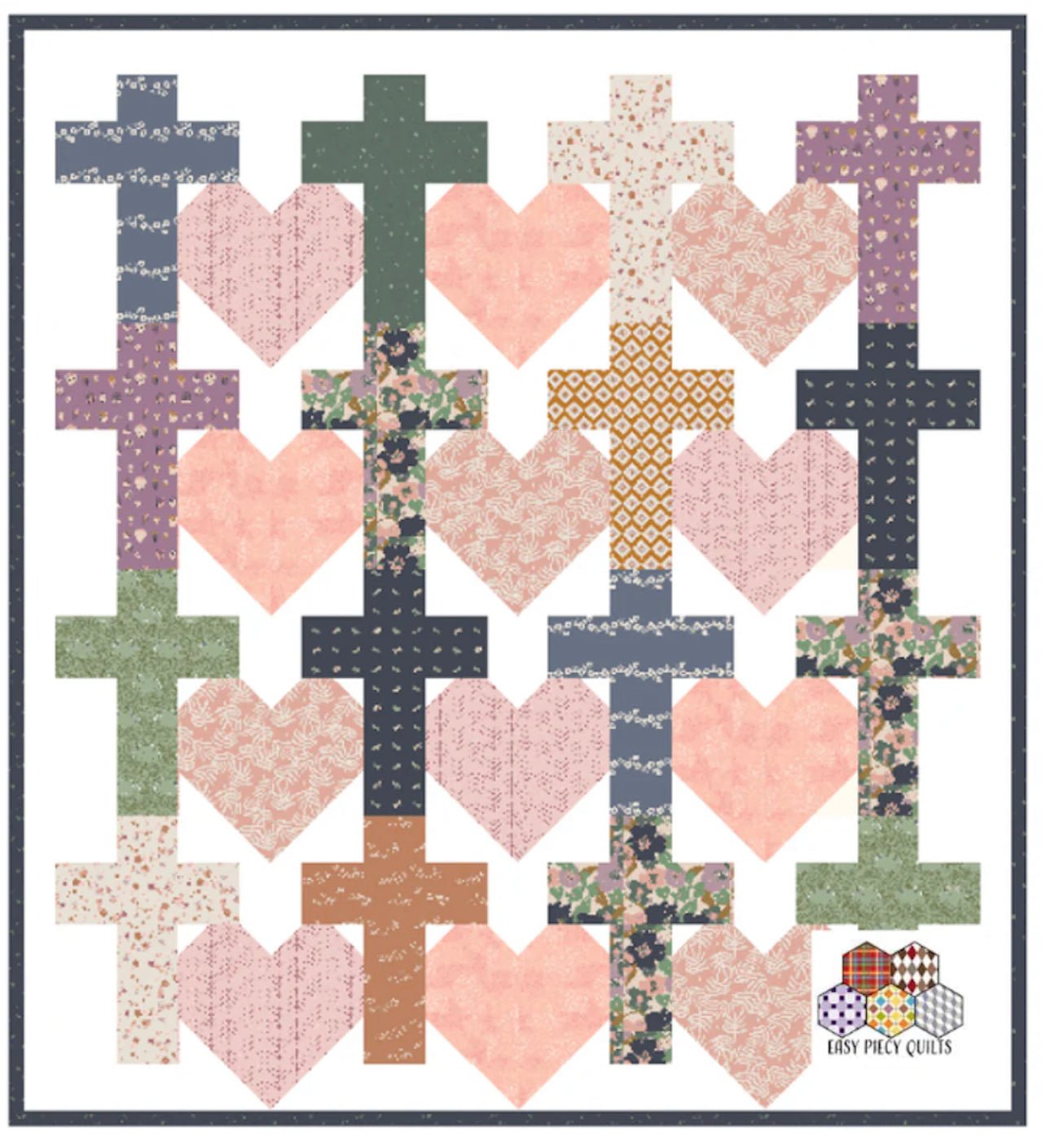 Yes He Loves Me Crosses and Hearts Quilt Pattern Paper Print Version