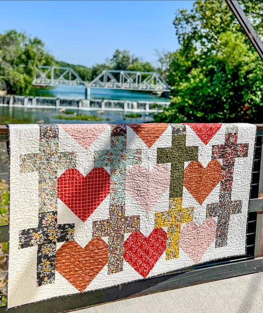 Yes He Loves Me Crosses and Hearts Quilt Pattern Paper Print Version