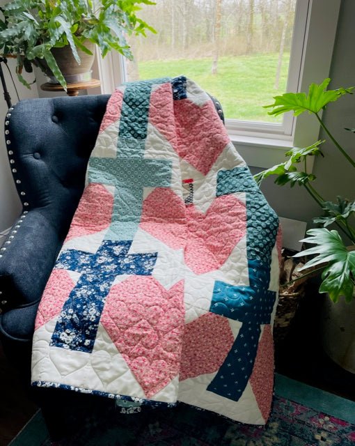 Yes He Loves Me Crosses and Hearts Quilt Pattern Paper Print Version